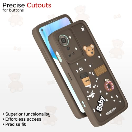 Image of Pikkme Back Cover for OnePlus Nord 2T 5G | Cute Fun Cartoon 3D Bear Silicone Full Body Protection Bumper Cover (Brown)