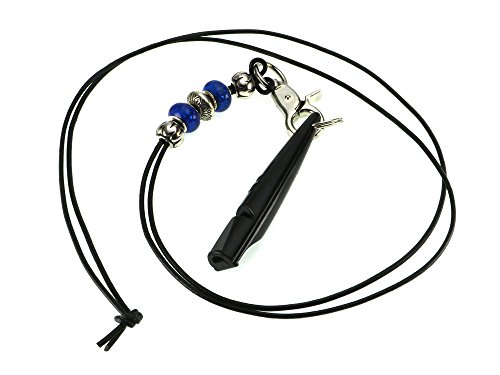 KulturGUT-shop Silbato para Perros, frecuencia de 221,5 Hz, Ideal para la educación y formación del Perro, con Correa de Piel Adornos Decorativos de diseño en Color Azul.