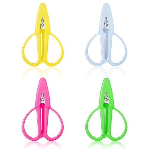 4 Pack Mini Scissors - Small Sharp Scissors All Purpose with Cover Tiny Detail Scissor for Travel Crafts Sewing Embroidery DIY (4 Colors)