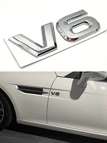 Image of YUGEYE 2Pcs V6 Emblem Sticker Car 3D Logo Zinc Alloy Chrome Emblem Badge Decal Replacement for Tacoma (V6&Silver)