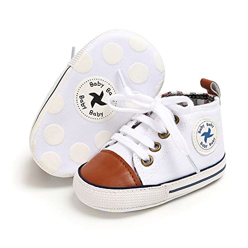 Image of Newborn Baby Girls Boys Canvas Shoes Infant Soft Sole Slip On First Walkers Sneaker Toddler Flat Loafers High Top Crib Denim Unisex Moccasins Shoe