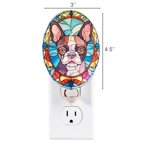 Image of Dog Night Light French Bulldog, Stained Glass Styled Plug-in Wall Nightlight, Bulb Included, Pet Memorial & Dog Lover Gift, Bedroom Hallway Bathroom Decor