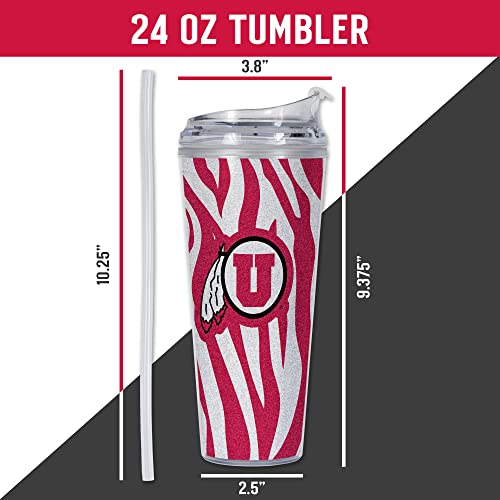 Image of Rico Industries NCAA Glitter 24oz Acrylic Glitter Tumbler with Hinged Lid, Officially Licensed Double Wall Tumbler with Straw