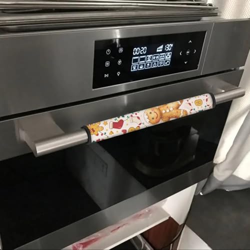 Image of Gingerbread Man Refrigerator Door Handle Covers Anti-Static Stains Kitchen Appliance Protective Gloves Anti-Slip Decor for Ovens Dishwashers Microwave Stove Christmas Decor