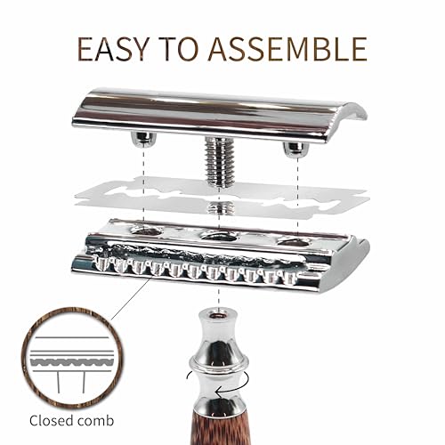 Image of Bambaw Double Edge Safety Razor for Men & Women, Double Edge Razor with 5 Blades, Eco-Friendly Safety Razors, Reusable & Plastic Free - Thick Bamboo Silver