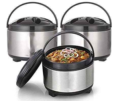 Image of Stainless Steel Thermoware Casserole Double Wall Insulated Hot Pot for hot Meal| chapati| Curry| roti, Set of 3 (2500ML,3500ML and 4500ML)