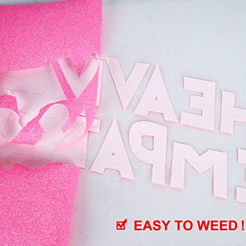 Image of FUNKAKA Glitter Fluorescent Pink HTV Heat Transfer Vinyl Rolls, 12 inch x 10ft PU Iron on Vinyl for T-Shirts, Glitter HTV Vinyl for All Cutter Machines Easy to Cut & Weed for DIY Design