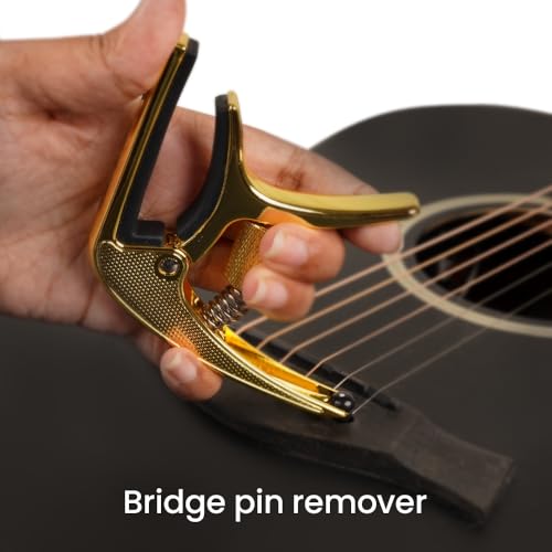 Image of Kadence CAP-S01GD Touring Series Professional 3-in-1 Guitar Capo | Quick-Change Aluminium Alloy Capo with Adjustable Tension, Pick Holder & Bridge Pin Remover | For Acoustic & Electric Guitars | Gold