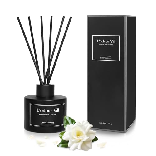L'odeur Vill Gardenia Parfum de Maison 100ml avec 8 Bâtonnets diffuseur de Parfum, Reed Diffuseur pour Salle de Bain étagère décoration.