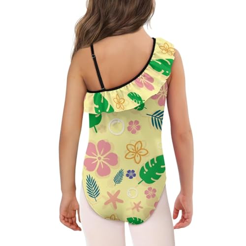 UNICEU Hawaii Swimsuit for Girls One Piece Sleeveless Bathing Suit Adjustable Strap One-Shoulder Swimwear for Beach3