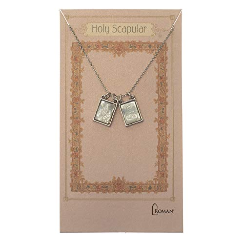 Roman Double Holy Scapular Silver Tone 18 inch Metal and Shell Necklace3