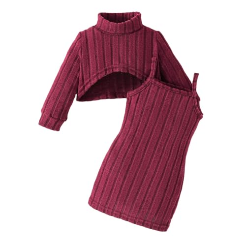 Toddler Girl Knit Sweater Dress Set With Suspenders Casual Winter Outfit For Baby 6 Months To 3 Years