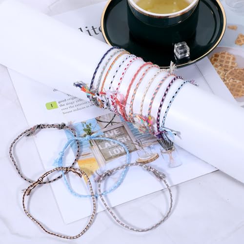 30 Pcs Woven Wrap Friendship Bracelets, Handmade Braided Friendship Bracelet Boho Surfer Woven Wrist Bracelet for Women Mens Adjustable Colorful String Bracelet for Birthday Gifts Party Favors3