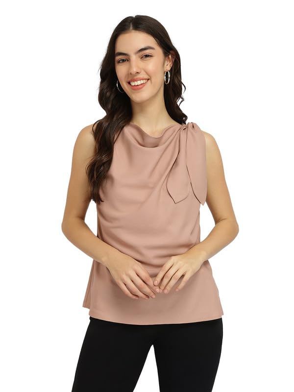 Cowl Tie-up Top - Beige-image-31