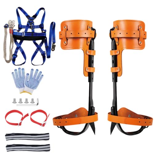 Tree Climbing Spikes Set,Tree Climbing Gear Adjustable Pole Climbing Spurs Steel with Full-body Belt and Rope,Tree Climbing Tool Non-Slip Pedal for Climbing Trees, Picking Fruit and Outdoor Sports