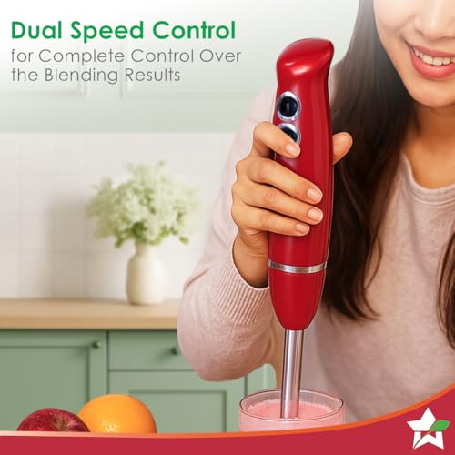Image of Wonderchef Regalia Hand Blender Mixer | 350W | Sharp Stainless-Steel Blades | Dual Speed Settings | for Hot & Cold Blending | Detachable Blending Arm | 2-Year Warranty | Red
