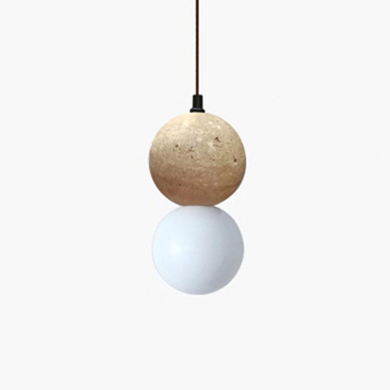MTNROO Spherical Travertine Stone Hanging Lighting Fixture 7.8in Pendant Lamp Milky White Glass Shade G9 Base Wabi-sabi Style Traditional Creative for Indoor Bedside Coffee Shop Kitchen Island