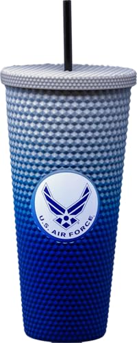 Image of Spoontiques - Insulated Travel Cup - Spill Proof Lid - Double Walled Mug for Hot and Cold Beverages - Air Force 32oz Studded Cup