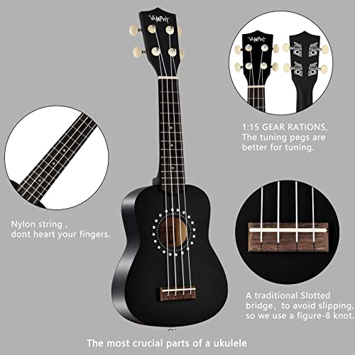 soprano ukulele for beginner kids with gig bag 21 inch uke for starter hawaiian soprano ukalalee polishing adults basswood 21 inch uke bundle with strap picks songbook cleaning cloth black