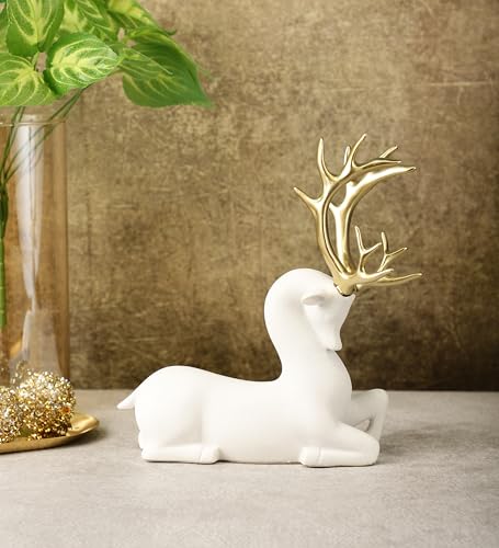 Image of ARMONIA Premium White Reindeer Figurine with Golden Antlers, Home Decor, Lightweight and Durable | Resin Golden & White Reindeer Sculptures | Energy of Your Room Figurine for Home Decor Gift,Christmas