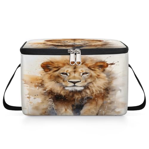 GzLeyigou Lion Lunch Bags for Women Men 9 Cans, Hot & Cold Food Delivery Bag Insulated Grocery Bag Insulated Lunch Box Animal Lion Cooler Bag for Office Work Picnic Beach