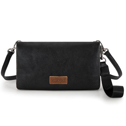 Wrangler Womens Wristlet Wallet RFID Blocking Bifold Clutch Credit Card Holder Purse with Crossbody Strap WG176-4001BK