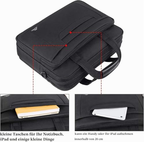 MATEIN Laptoptasche 15 Zoll, Laptoptasche 16 Zoll wasserdicht, Aktentasche mit schultergurt, Laptop Bag für herren, Notebook Tasche für reise, Aktentasche Herren für business schule, Schwarz