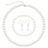 Ensemble de perles d'imitation : vous recevrez un ensemble complet de bijoux en perles d'imitation, comprenant un collier, un bracelet et une paire de boucles d'oreilles. Chaque perle mesure 8 mm de diamètre, de taille moyenne, ronde et pleine, rayonnant un lustre chaud. Le collier mesure 48 cm de long (y compris une chaîne d'extension de 11 cm) et la longueur est réglable, le bracelet est élastique, les boucles d'oreilles mesurent 3 cm de long, avec un pendentif gracieux. L'ensemble de trois pièces est harmonieusement conçu, créant facilement un look général élégant et sophistiqué