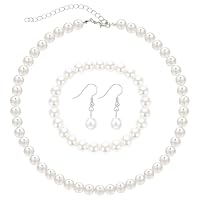 DOPENSPI 3-teiliges Perlen-Set,Damen Perlenkette Ohrringe Armband 1920er-Jahre-Perlenschmuck-Set Wasserfeste Perlenkette Weiße Perlen Halsketten für Männer und Frauen