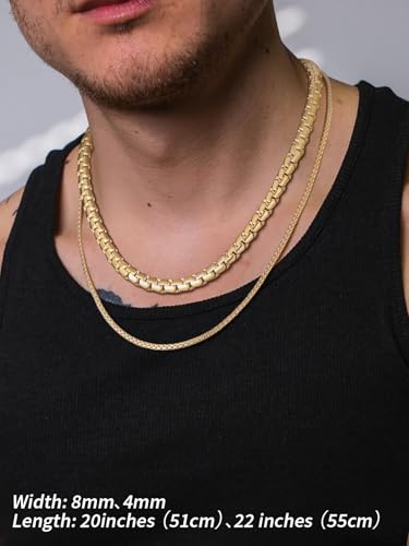 FindChic Necklace for Men, Stainless Steel Flat Link Chain, Silver/Gold/Black Chain Necklace, 2mm/4mm/6mm/8mm Width, No Tarnish & Hypoallergenic Hip Hop Mens Jewelry, 14"-30", with Gift Box3