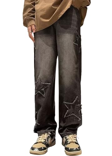 Womens Baggy Jeans High Waisted Star Torn Patch Teen Girls Y2k Grunge Street Straight Leg Denim2