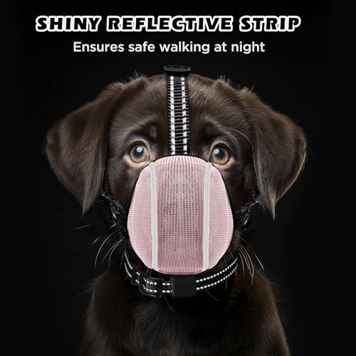 Image of Dog Muzzle - Soft Breathable Mesh Nylon Adjustable Muzzle for Small Medium Large Dogs | Prevents Chewing,Biting & Scavenging | Allows Panting, Drinking & Grooming | Secure Collar Strap Design(Pink M)