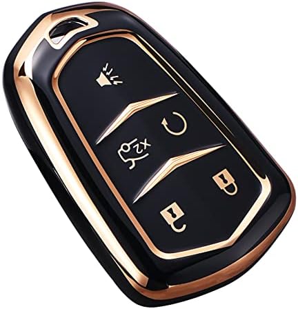 Cacacar for Cadillac Escalade Key Fob Cover, for Cadillac ATS CTS CT6 STS SRX XT5 Key Fob Case Premium Soft TPU Full Protection Smart Key Holder (Black)