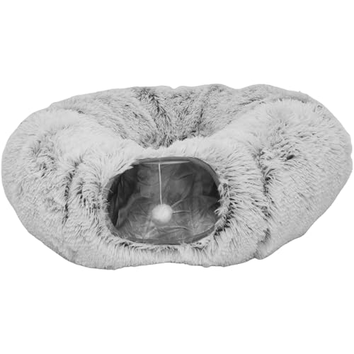 Cama de túnel para gatos, túnel de rosquinha removível, esconderijo interativo de caverna para gatos em ambientes internos, filhotes e coelhos (cinza)