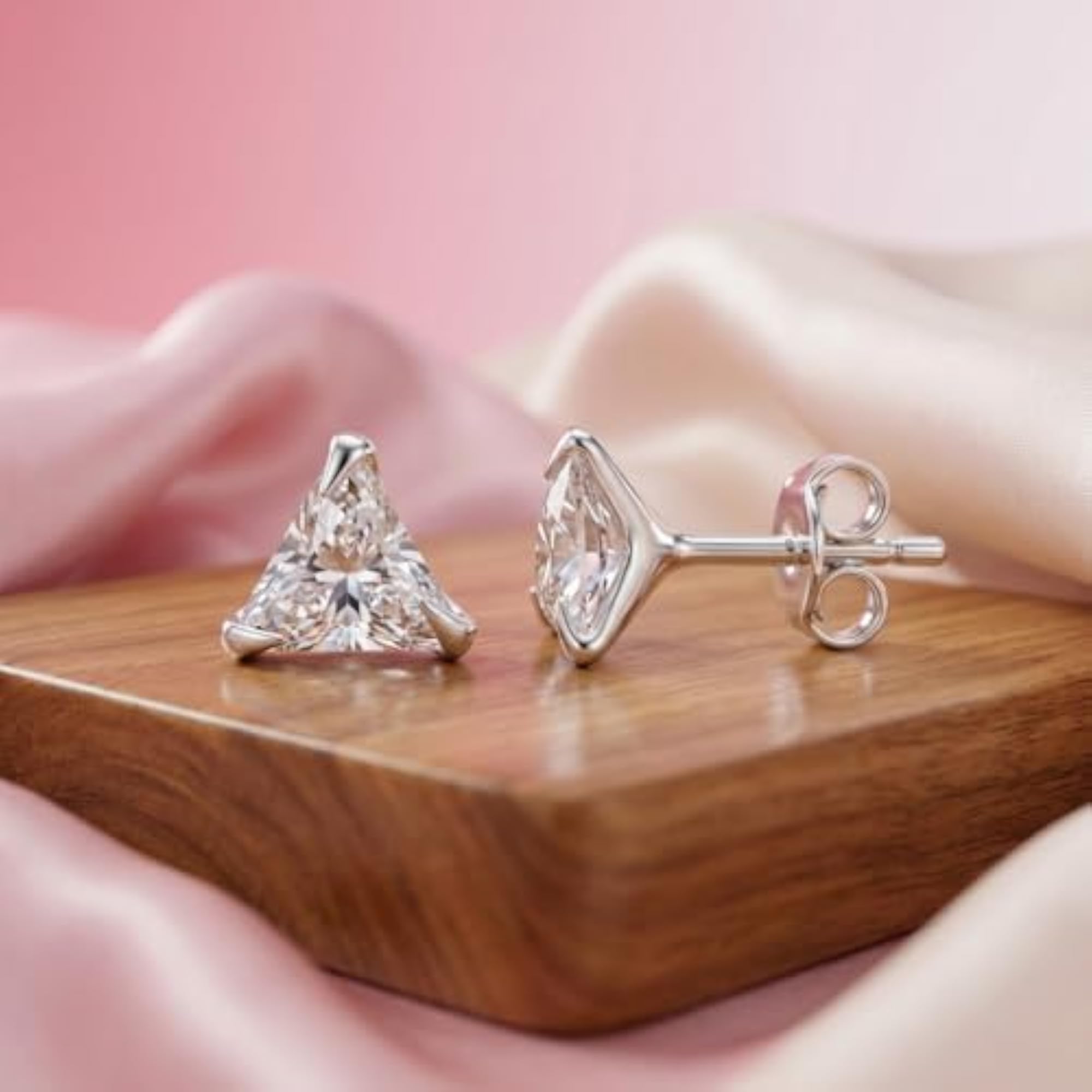 925 Sterling Silver Triangle Solitaire Stud Earrings, Unisex