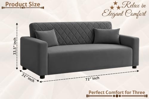 Image of Rosebell 3 Seater Wooden Sofa for Living Room, Modern Fabric Upholstered Sofa with Quilted Backrest, Cushioned Seating, Padded Armrests & Sturdy Wooden Frame - Grey