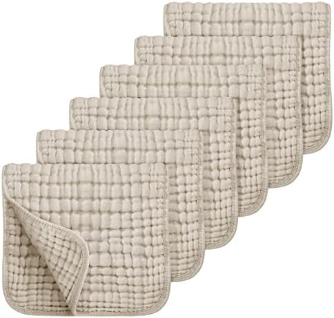 Looxii Muslin Burp Cloths 6 Pack - 20" x 10" - Ultra Soft & Absorbent, 6-Layer 100% Cotton for Spit Up & Drool- Gentle Neutral Burping Cloths, Baby Newborn Essentials Gifts for Boys Girls, Apricot