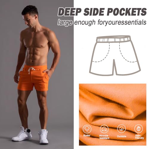 Image of Men 5.5 /7 Inch Cotton Sweat Shorts Men Cotton Workout Short with Pockets