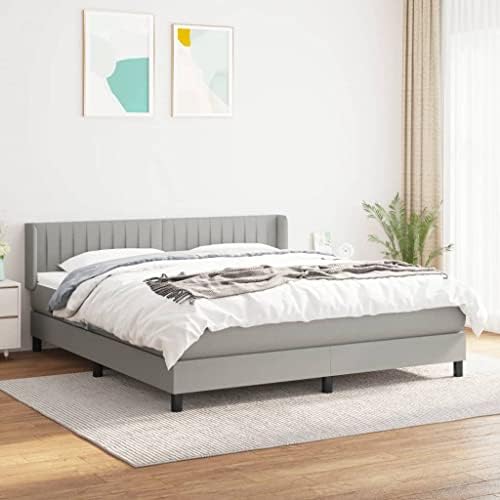 CUMYZO Box Spring Bed with Mattress and headboard,Fabric Bed in a Box Upholstered Platform Bed Frame/Mattress Foundation/Wood Slat Support,Light Gray,Queen