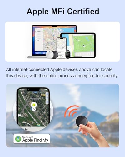2025 iPhones-Key Finder Tag for Apple Find My[Apple MFi Certified，iOS Only], 5.3 Bluetooth Luggage Tracker Smart Finder for Bag, Wallet, Keys, Replaceable Battery, IP642