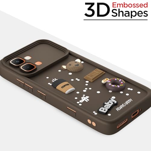Image of Pikkme Back Cover for Infinix Note Edge 5G | 3D Bear Silicone Cute & Fun Coffee Cartoon | Full Body Protection Bumper Case (Brown)