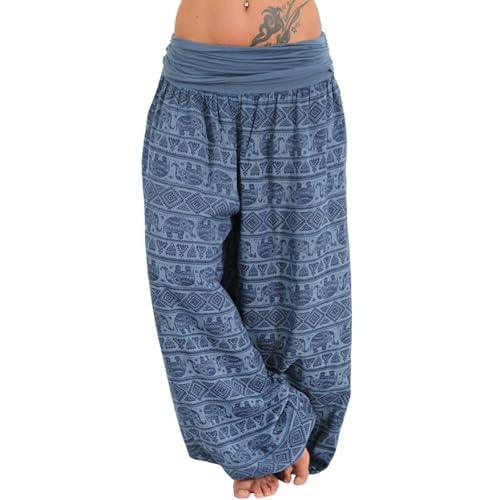 KASFDBMO Modernos pantalones fluidos de cintura flexible con estampado artístico, tela de poliéster ligero para uso diario, trajes de viaje, pantalones casuales modernos publicados, azul, XXL