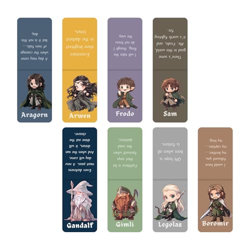Image of Dia & Tia - 8 Elegant & Durable Themed Magnetic Bookmarks Set � Nature, Fantasy, Inspirational Quotes, and More | Perfect for Book Lovers, Students, and Gift Ideas (LOTR, Large - 5x15 cm)