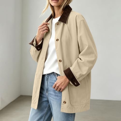 SHAOBGE Barn Jackets for Women Oversized Fall Fashion Coat Khaki Small - image 3