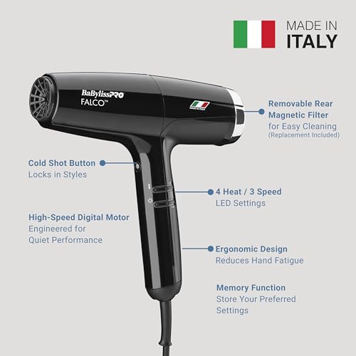 Image of BaBylissPRO Nano Titanium Professional Italian High-Speed Falco Hair Dryer - 2000 watts and Ionic