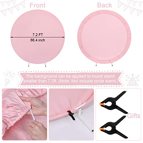 Image of Pink Round Backdrop Cover 7.2ft Pink Circle Arch Cover Birthday Photo Photography Background for Party Baby Shower Wedding Decorations (Frame Not Included)