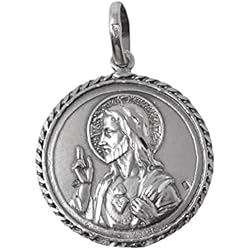 Gargantilla Escapulario Medalla colgante plata Ley 925m escapulario macizo 24mm. Sagrado Corazón de Jesús Virgen del Carmen