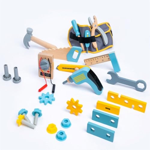 Image of Wudly Wooden Tool Kit with Belt Toy - Ideal Toys for 4 Year Boy, Construction Toys, Montessori Toys for 3 Year Old, Tool Kit for Kids, Wooden Toys for Kids 2 Years