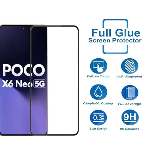Image of DD SON Tempered Glass Screen Protector Compatible For Poco X6 Neo 5G Smartphone(11D) With Edge To Edge Coverage And Easy Installation Kit,Black