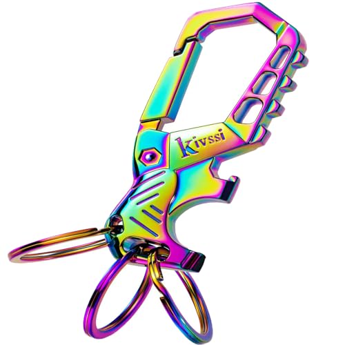 Kivssi Heavy duty metal keychains, Carabiner clip Car key chains,Fashion family keychain bottle opener and 3 Key Rings suitable for men and women.?Multicolor-1pcs?